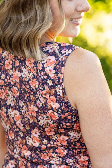 Michelle Mae Luxe Crew Tank - Navy Floral Mix