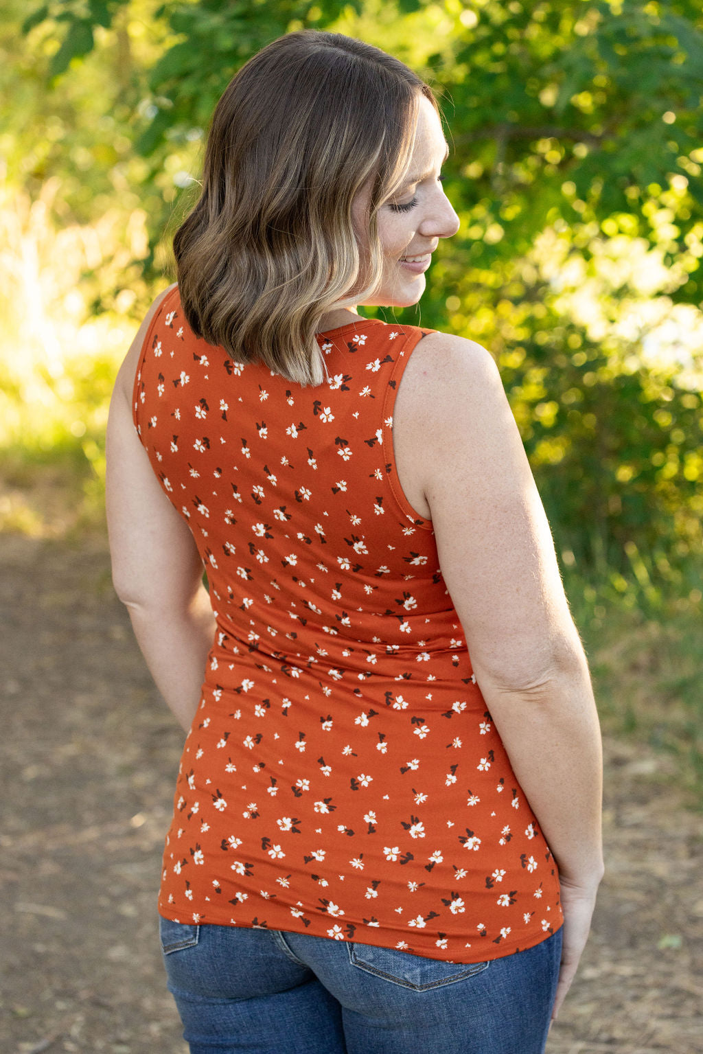 Michelle Mae Luxe Crew Tank - Micro Rust Floral