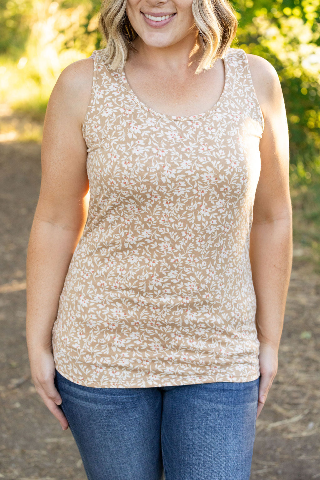 Michelle Mae Luxe Crew Tank - Tan Floral