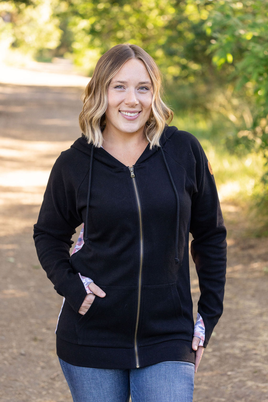 Michelle Mae Classic Fullzip Hoodie - Black and Fall Floral