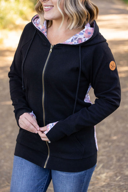 Michelle Mae Classic Fullzip Hoodie - Black and Fall Floral