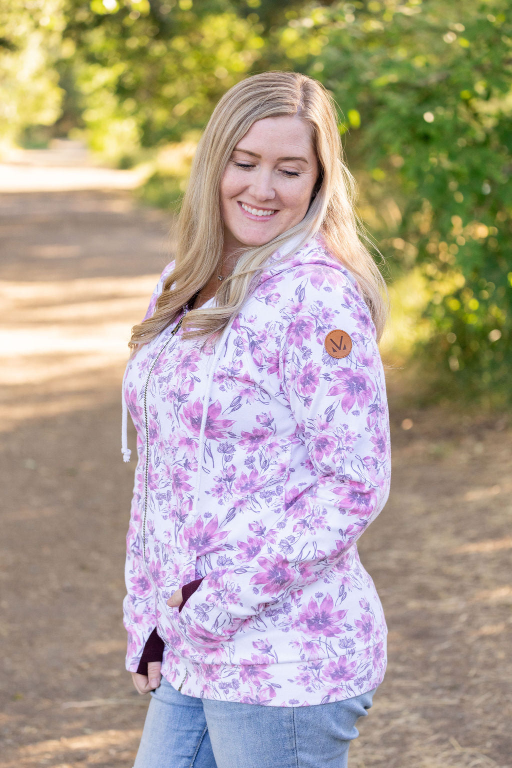 Michelle Mae Classic Fullzip Hoodie - Pink Floral and Burgundy