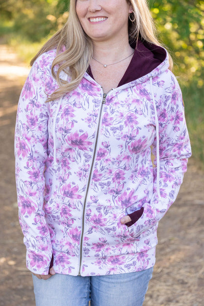 Michelle Mae Classic Fullzip Hoodie - Pink Floral and Burgundy