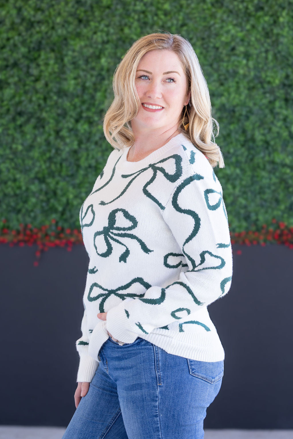 Michelle Mae Ribbons Sweater - Ivory and Hunter Green