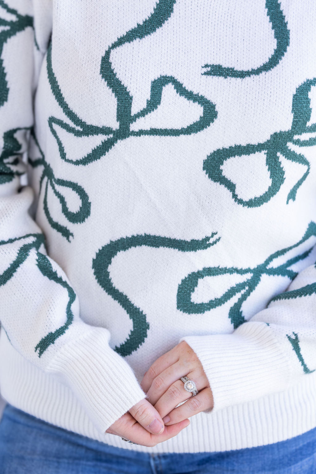 Michelle Mae Ribbons Sweater - Ivory and Hunter Green