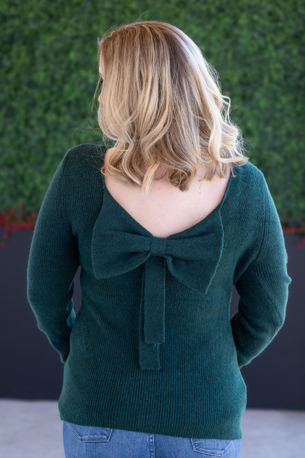 Michelle Mae Bridget Back Bow Sweater - Hunter Green
