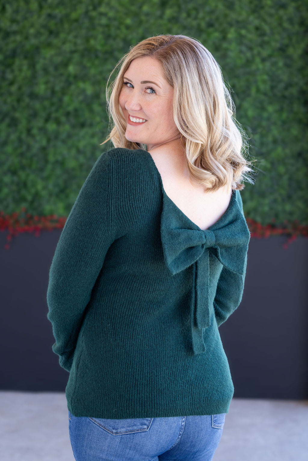 Michelle Mae Bridget Back Bow Sweater - Hunter Green
