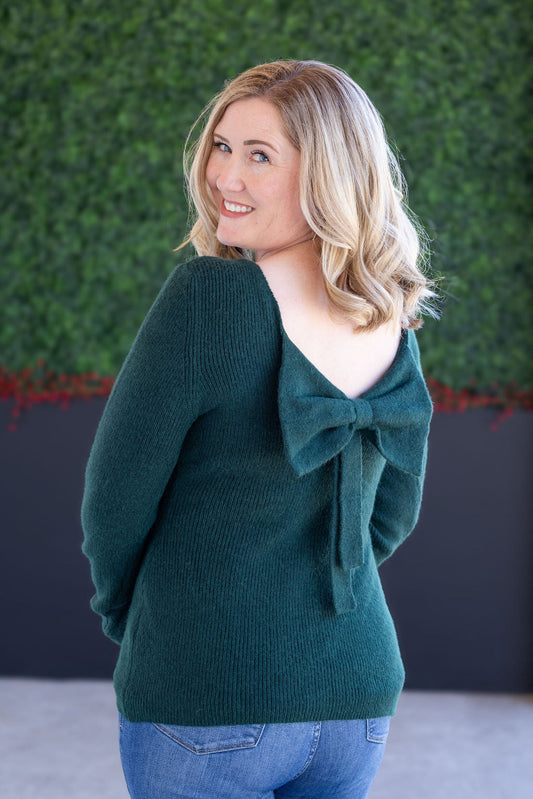 Michelle Mae Bridget Back Bow Sweater - Hunter Green