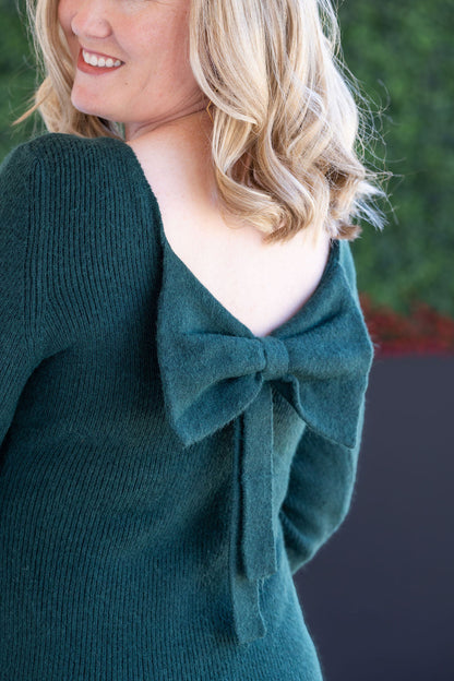 Michelle Mae Bridget Back Bow Sweater - Hunter Green