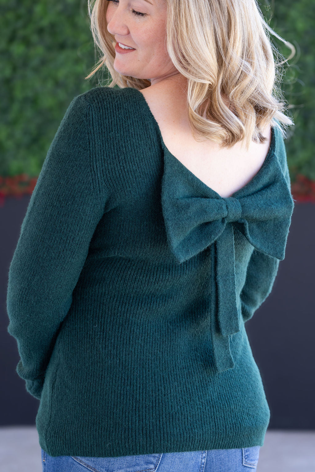 Michelle Mae Bridget Back Bow Sweater - Hunter Green