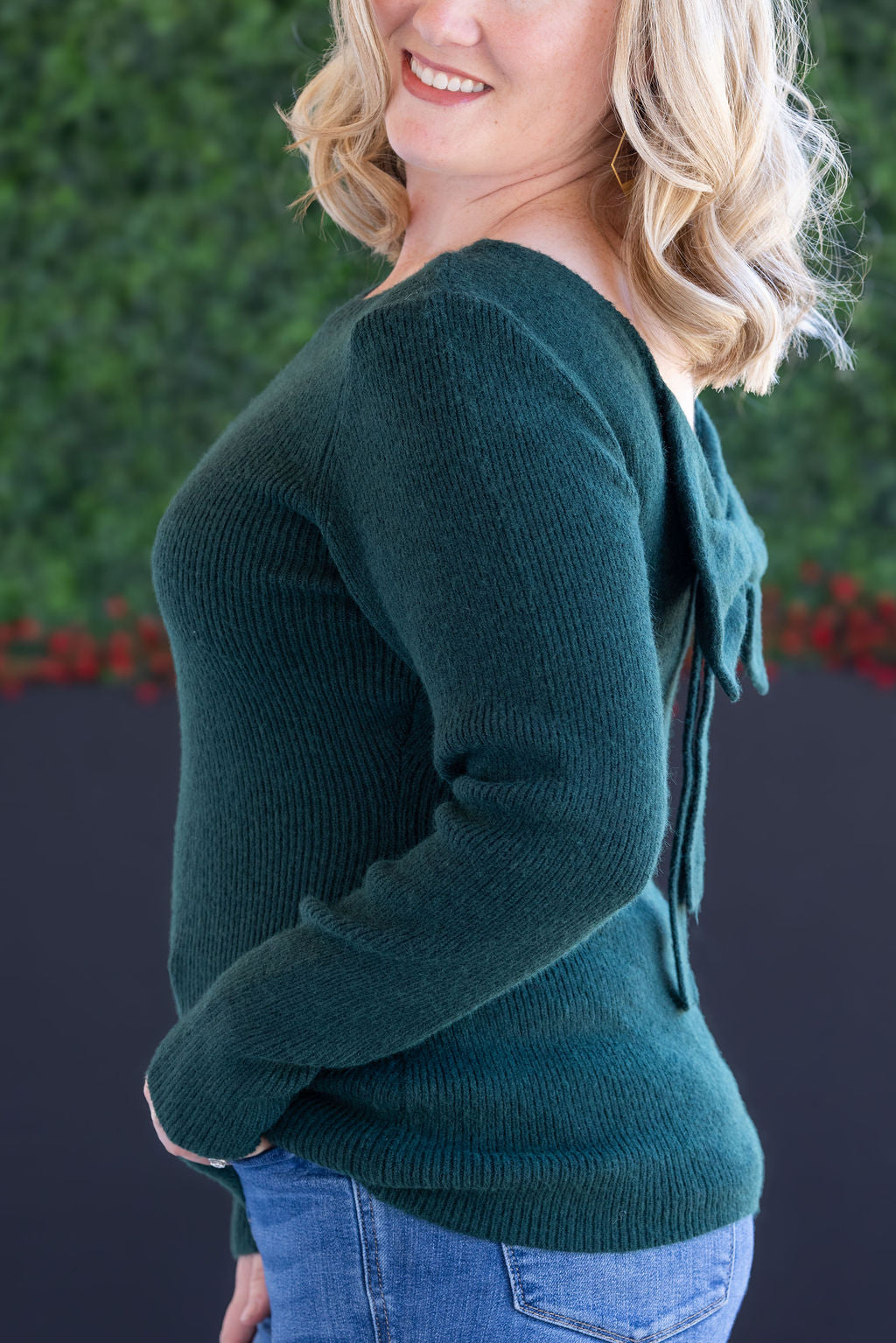 Michelle Mae Bridget Back Bow Sweater - Hunter Green