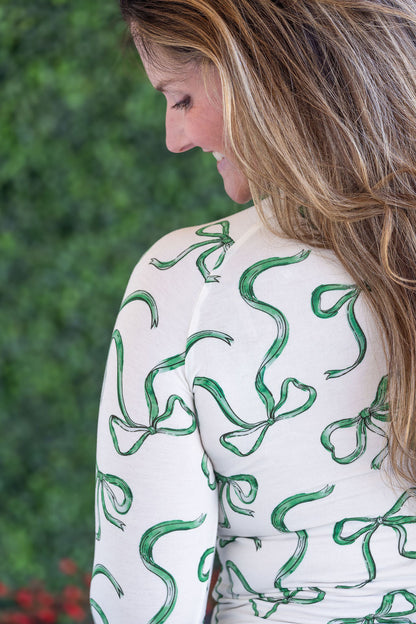 Michelle Mae Blair Long Sleeve Top - Green Ribbons