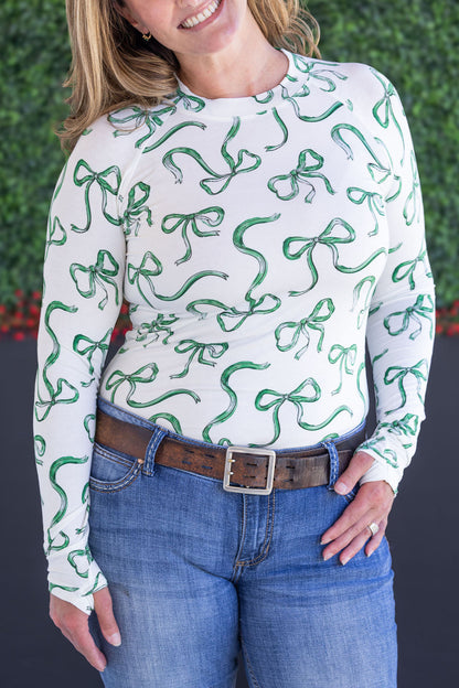 Michelle Mae Blair Long Sleeve Top - Green Ribbons