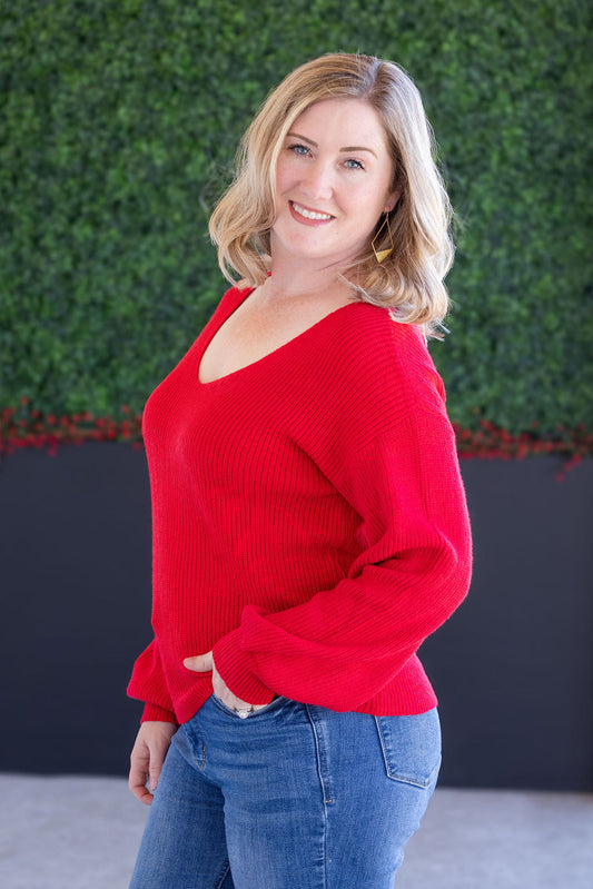 Michelle Mae Bethany Bow Knit Sweater - Red
