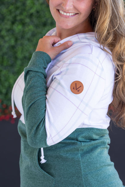Michelle Mae Hailey Pullover Hoodie - Mint and Red Plaid and Evergreen
