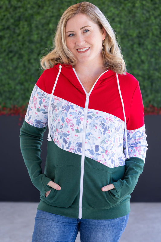 Michelle Mae Colorblock Fullzip - Red, Winter Berry, Evergreen