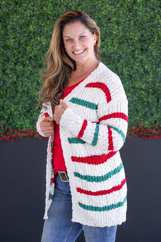 Michelle Mae Stripe Cardigan - Christmas Stripe