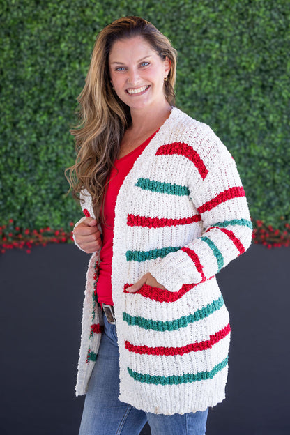 Michelle Mae Stripe Cardigan - Christmas Stripe