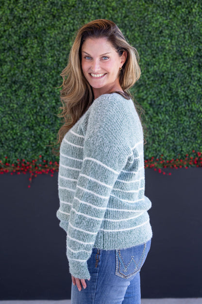 Michelle Mae Cozy Striped Sweater - Green
