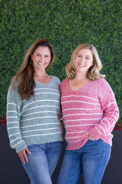 Michelle Mae Cozy Striped Sweater - Green