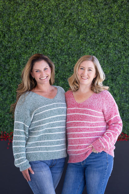Michelle Mae Cozy Striped Sweater - Green