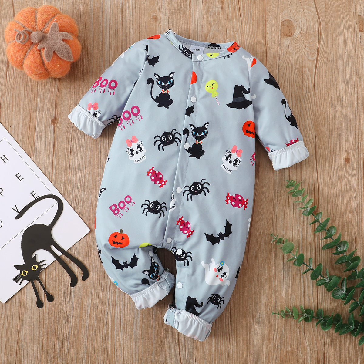 Infant Boys’ Simple Halloween Print Full Sleeve Jumpsuit