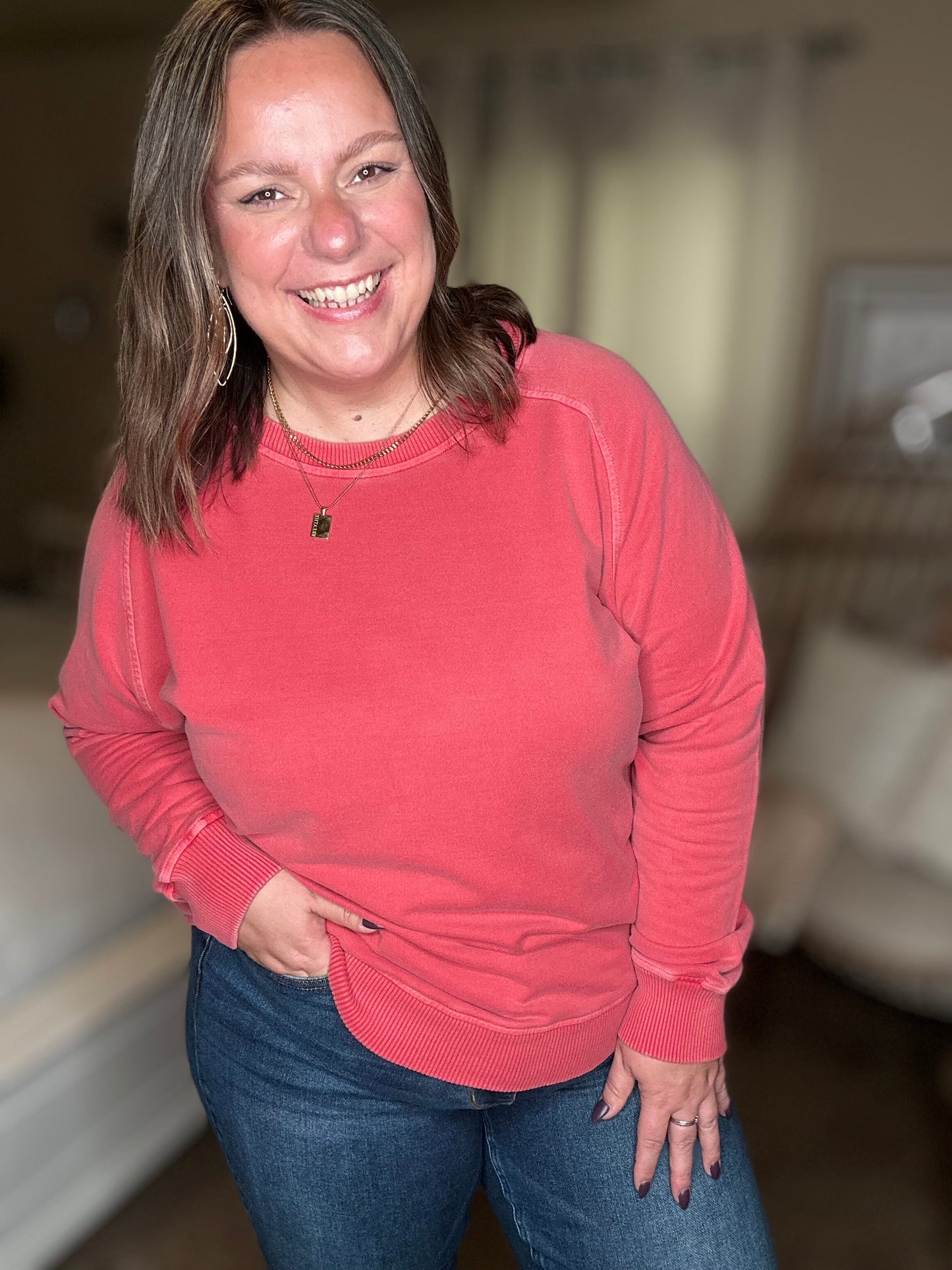 Daily Ease Mineral Wash Pullover in Ruby