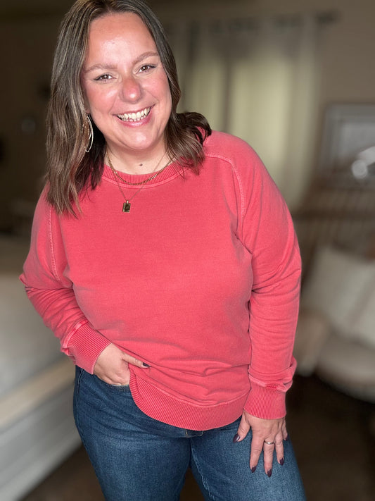Daily Ease Mineral Wash Pullover in Ruby