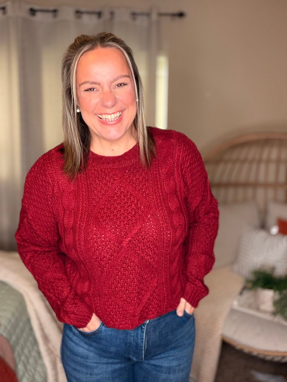 Michelle Mae Cable Knit Sweater - Cranberry