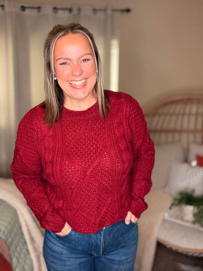 Michelle Mae Cable Knit Sweater - Cranberry