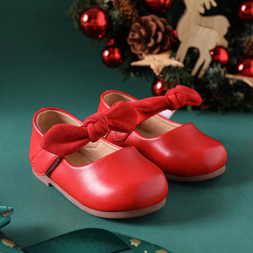 Christmas Toddler / Kid Bow Decor Red Flats