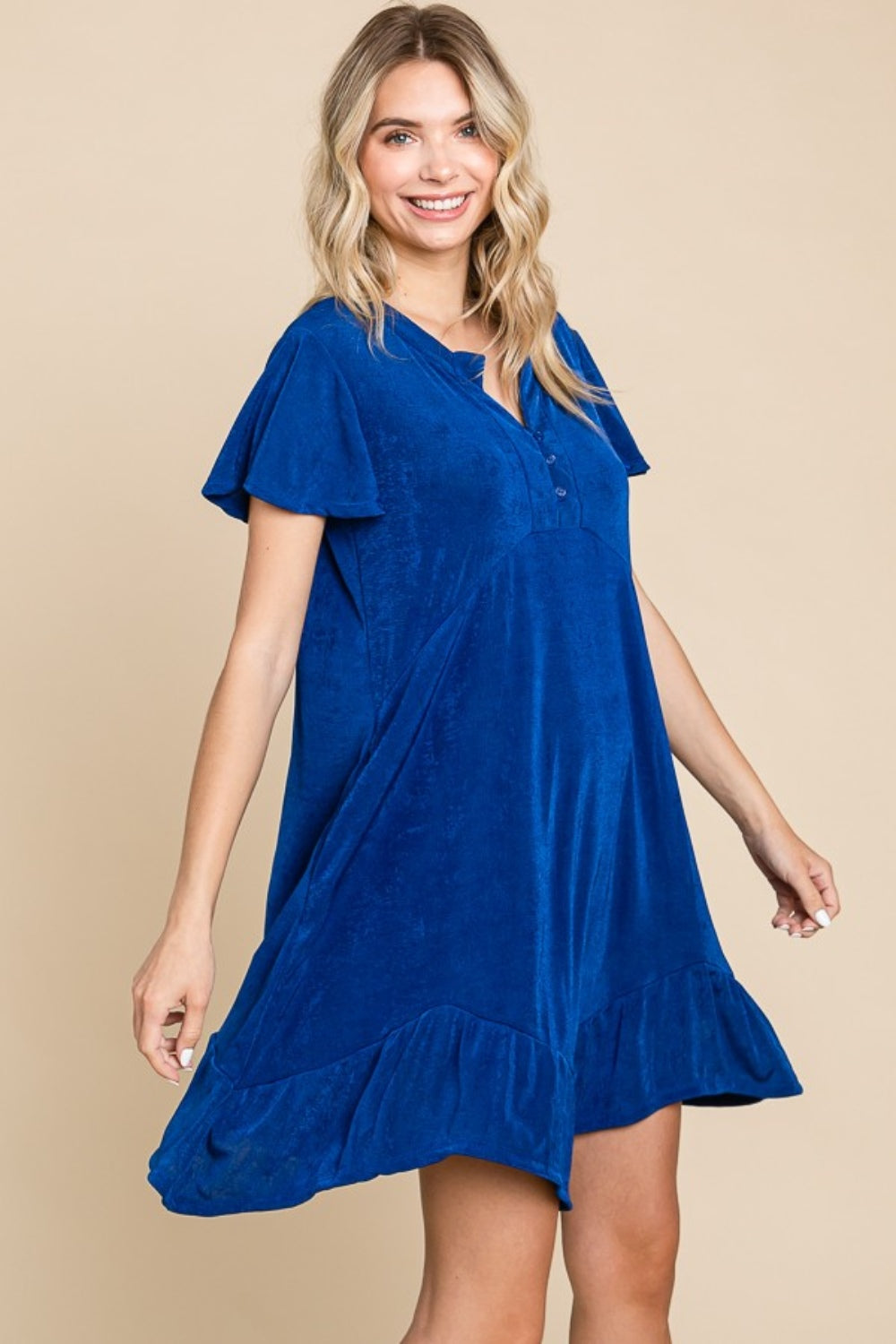 A Girl's Favorite Ruffled Asymmetric Hem Dress in Royal