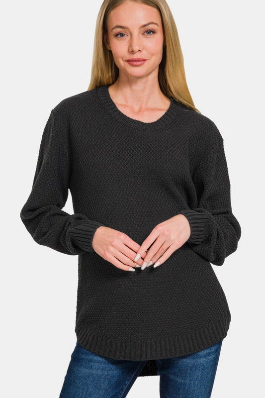 Cherry's Curved Hem Sweater-Black