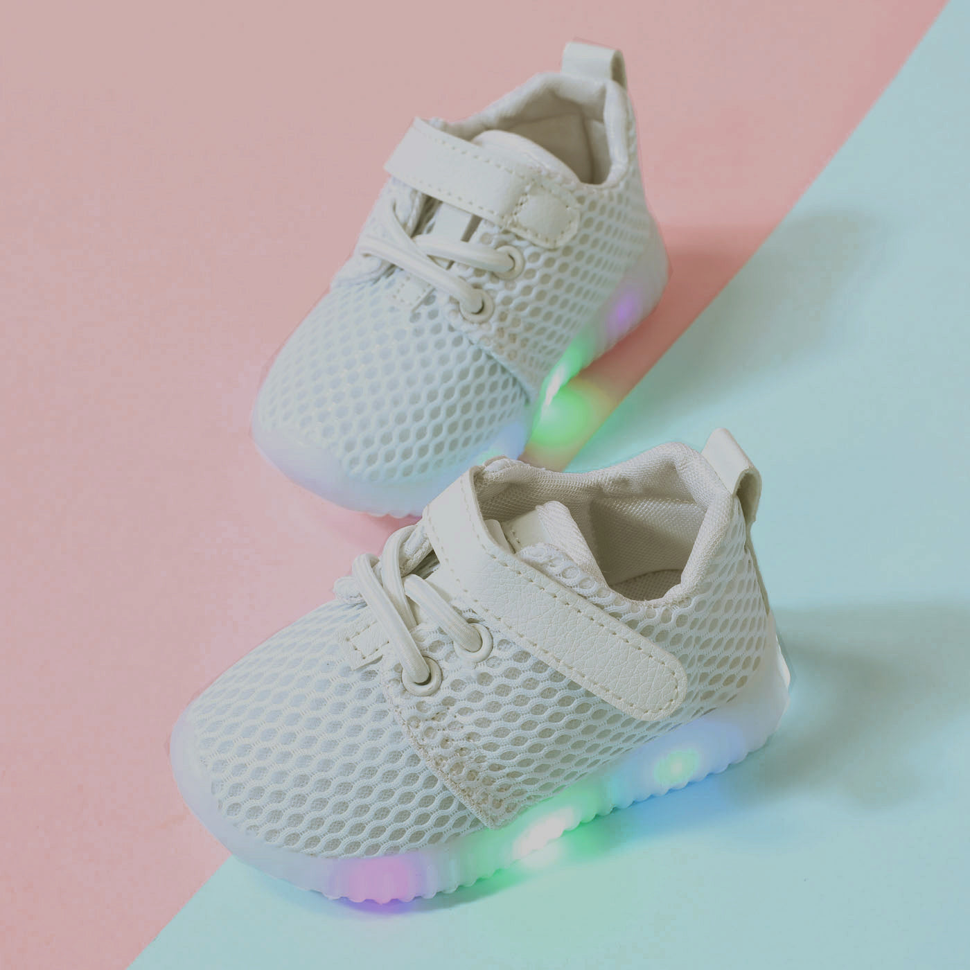 Unisex Kids’ Fashion Sneakers: White, Glow-in-the-Dark Soles, Easy Hook and Loop Closure