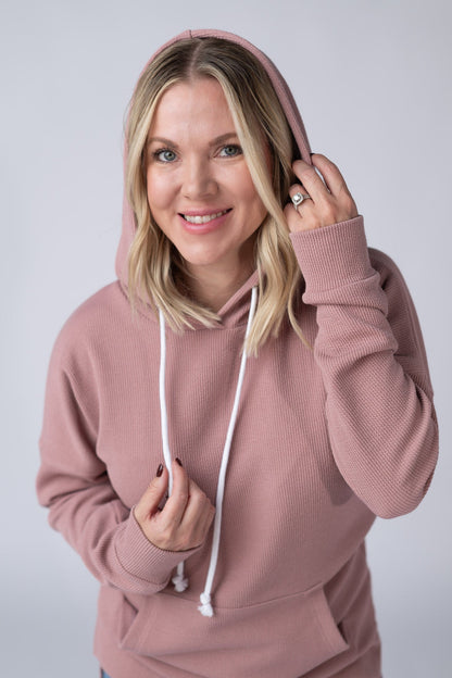 Michelle Mae Kacey Ribbed Hoodie - Rose