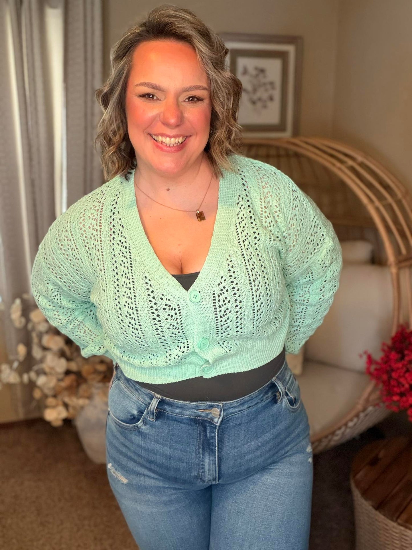 Michelle Mae Callie Cropped Cardigan - Mint
