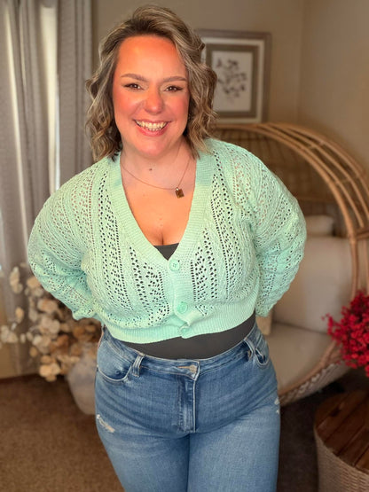 Michelle Mae Callie Cropped Cardigan - Mint