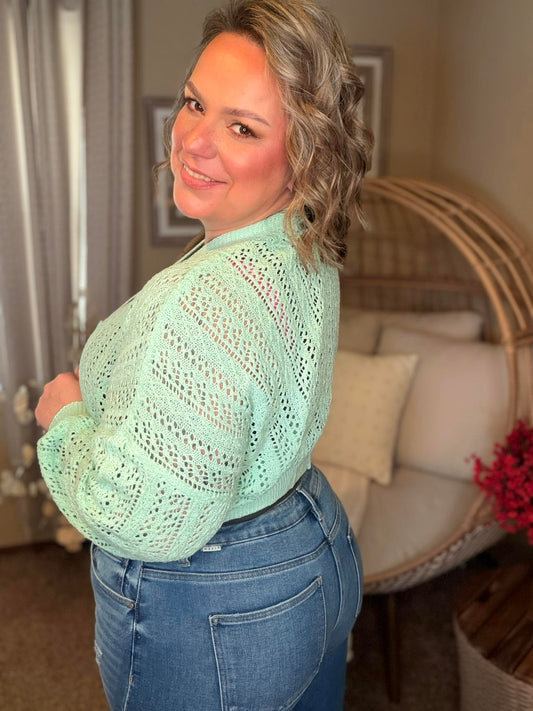 Michelle Mae Callie Cropped Cardigan - Mint