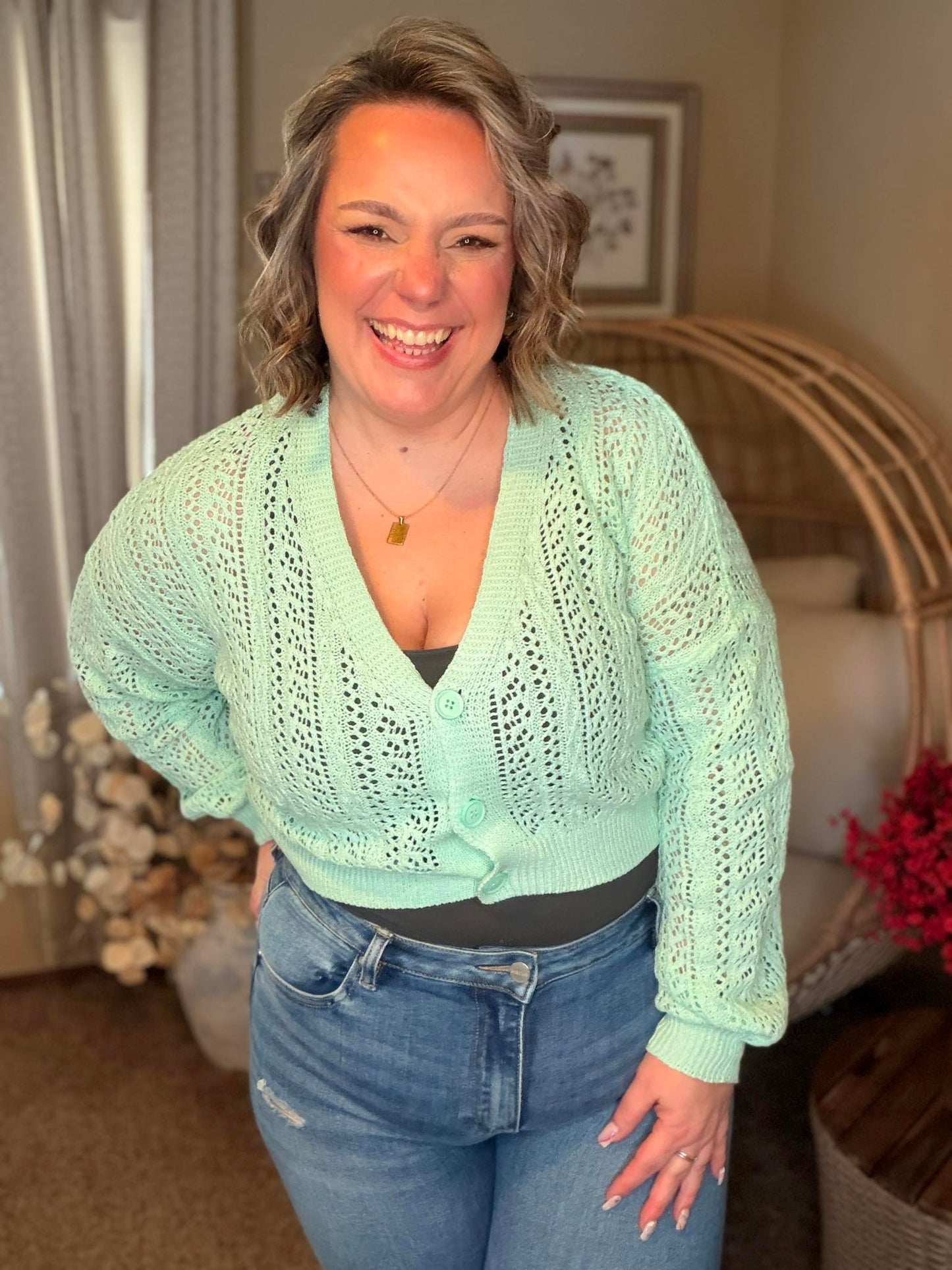 Michelle Mae Callie Cropped Cardigan - Mint