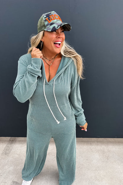 PREORDER- RIBBED HAYDEN HOODIE JUMPSUIT