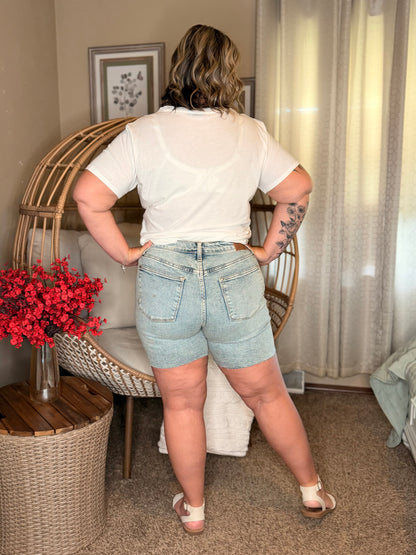 Cindy High Rise Mineral Wash Distressed Boyfriend Shorts
