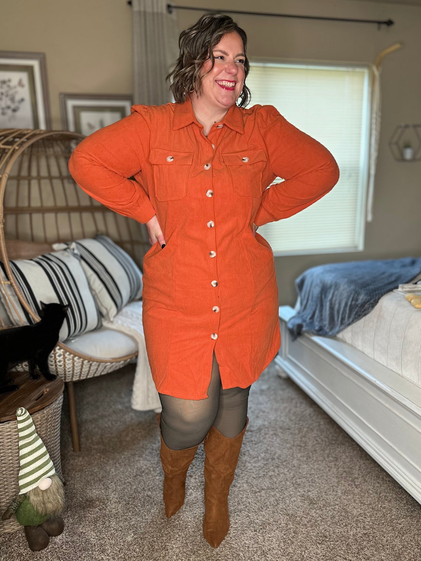Clever in Corduroy Shirt Dress