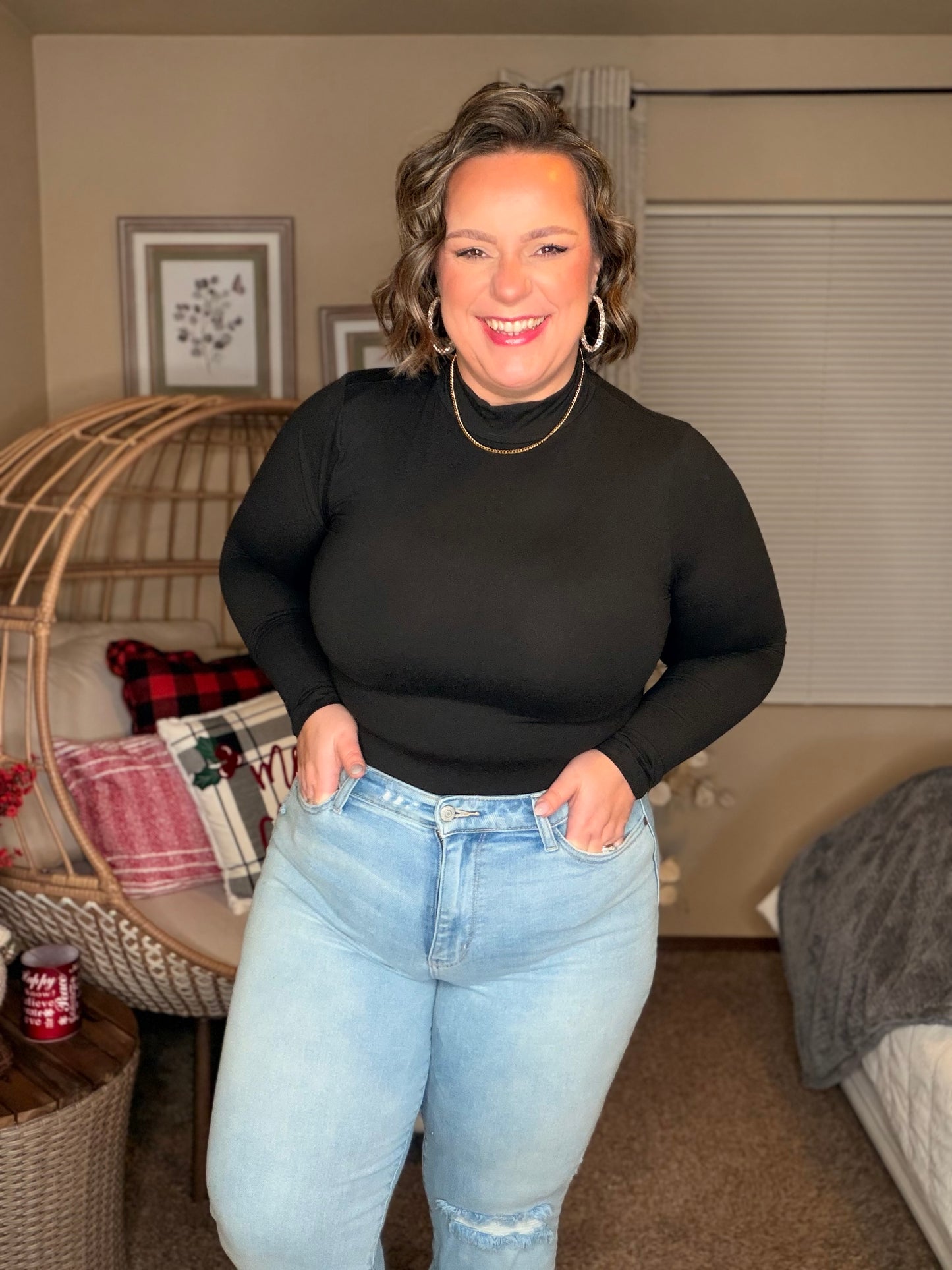 Simple Situation Mock Neck Bodysuit