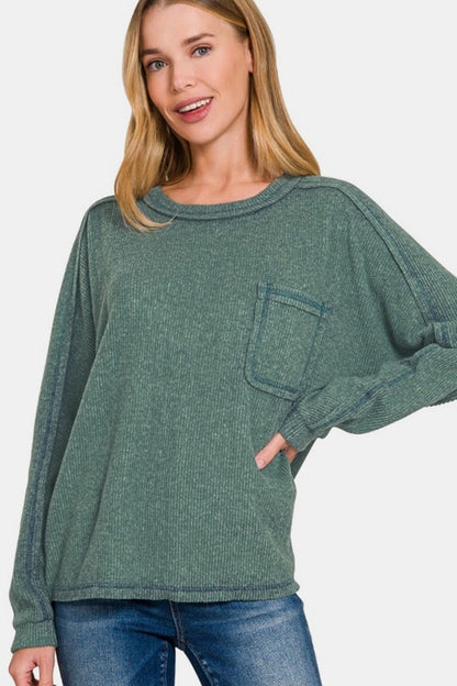 Cozy Contrast Knit Top-Ash Jade