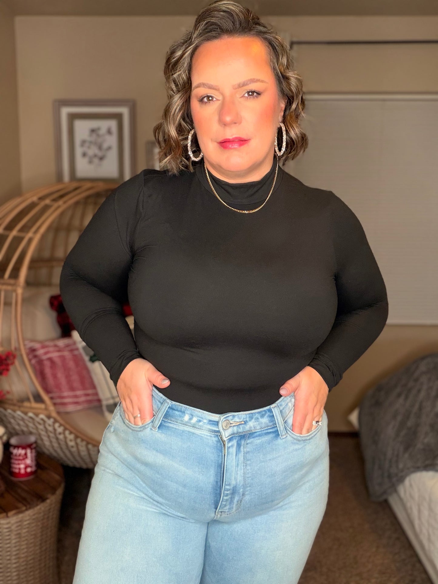 Simple Situation Mock Neck Bodysuit