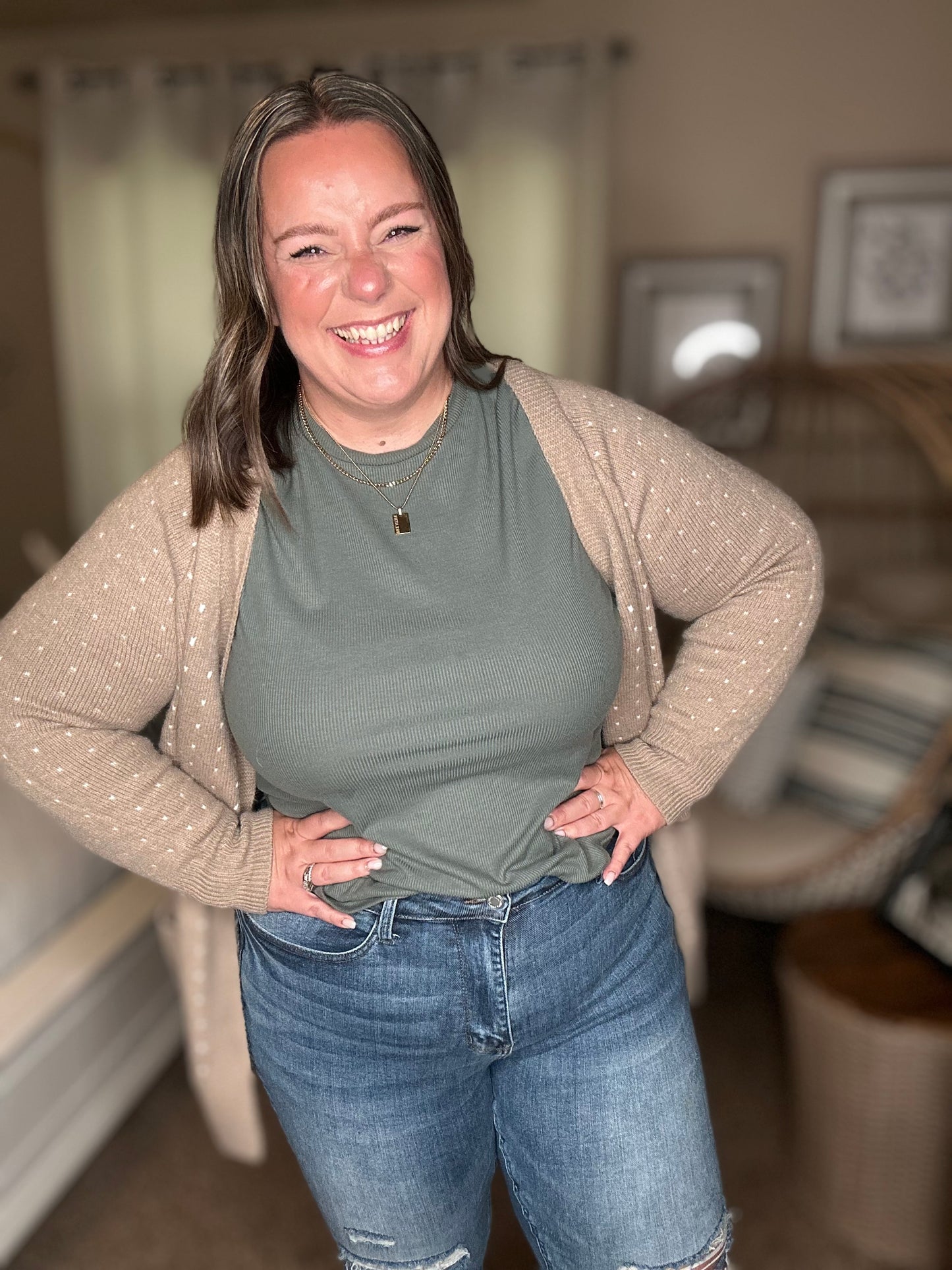 Michelle Mae Dalilah Dot Cardigan - Tan