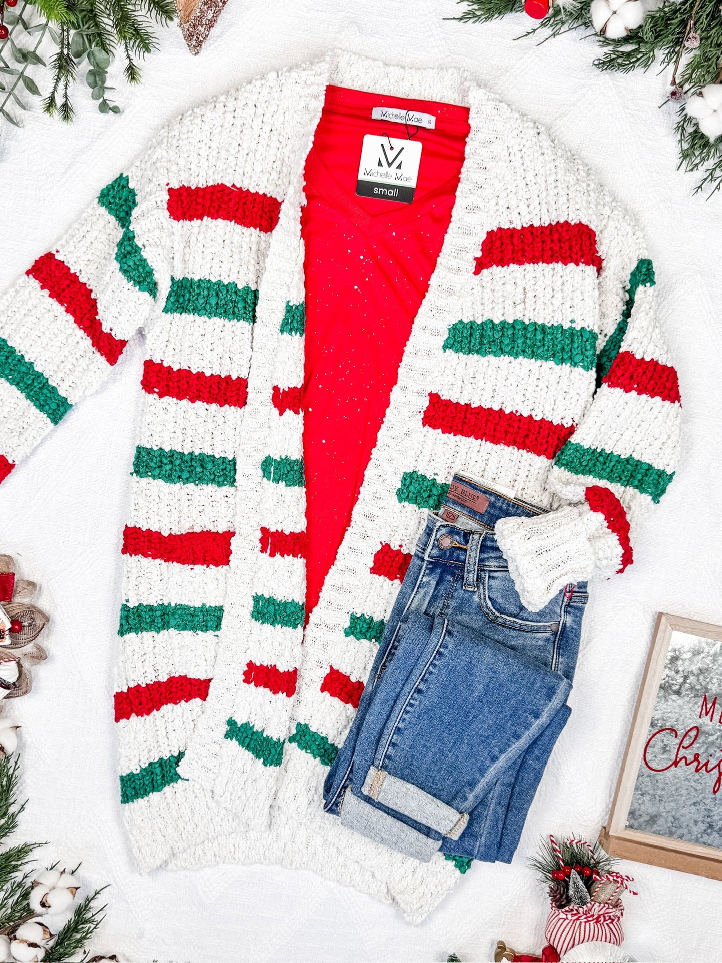 Michelle Mae Stripe Cardigan - Christmas Stripe