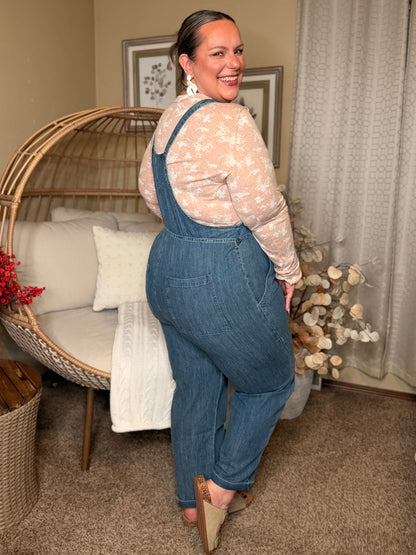 Too Cute to Compute Waist Tie Overalls in Dark Blue