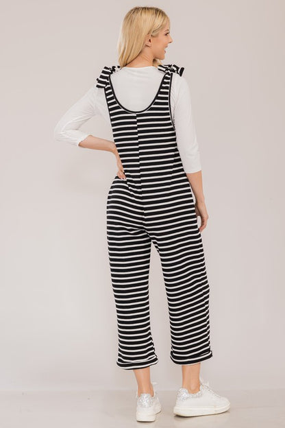 Striped Scoop Neck Pocket Overalls