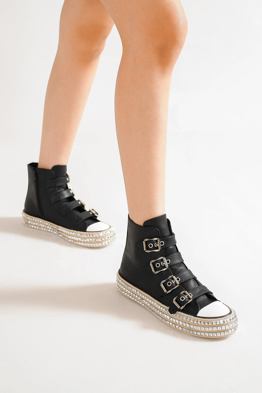 Studded Straps Platform Sneakers by Beast- Black